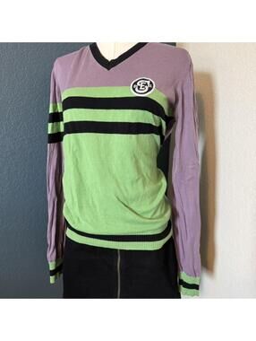 Vintage Y2K Diesel Colorblock Knit Sweater Lime Green Lavender S